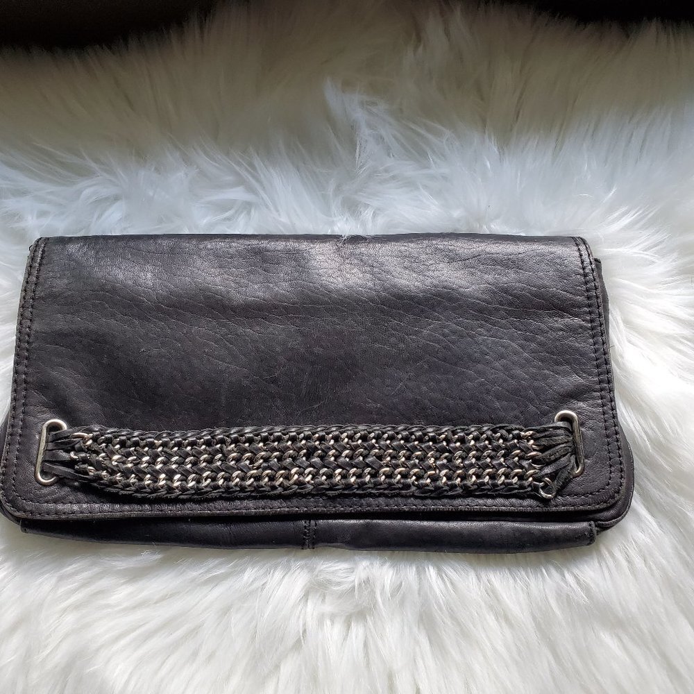NWOT Joe's Black Leather Clutch Purse with Silver Chains - Picture 2 of 6